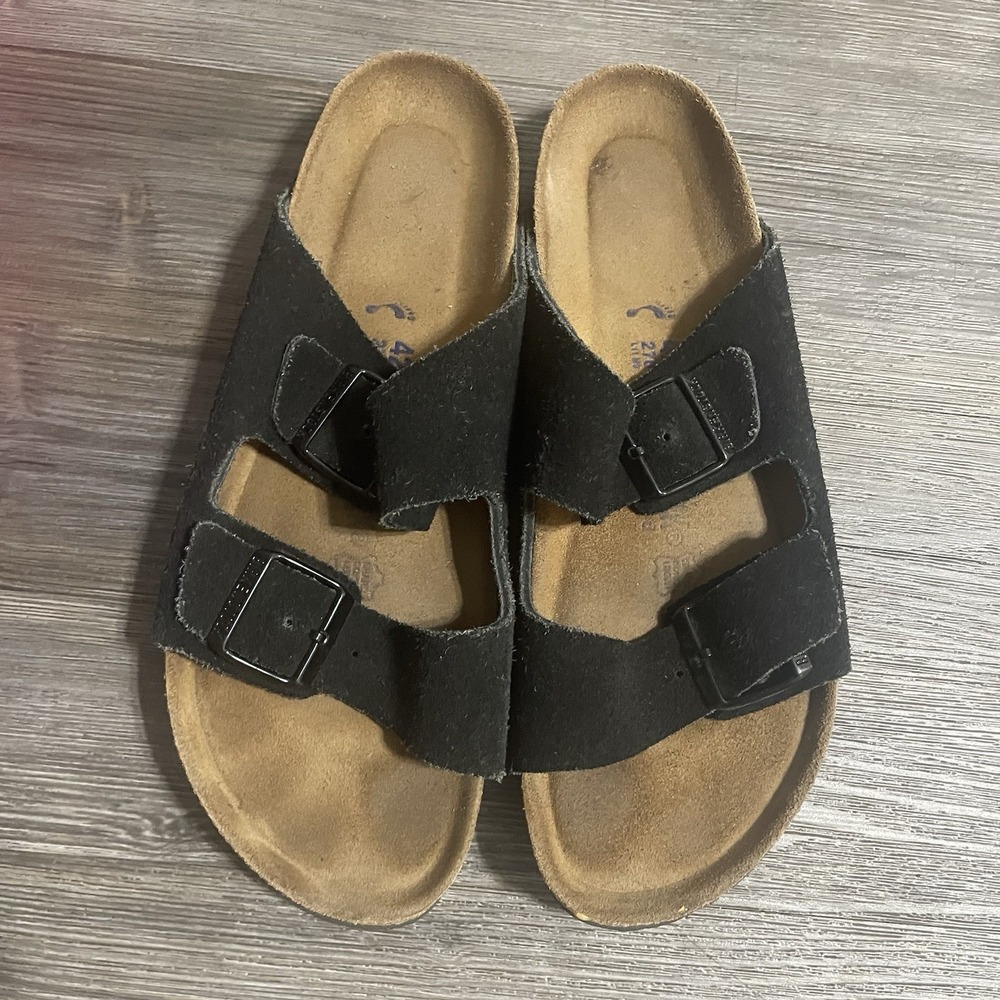 BIRKENSTOCK Arizona Black Suede Leather Soft Footbed Unisex Sandals Sz 42 M9 W11
